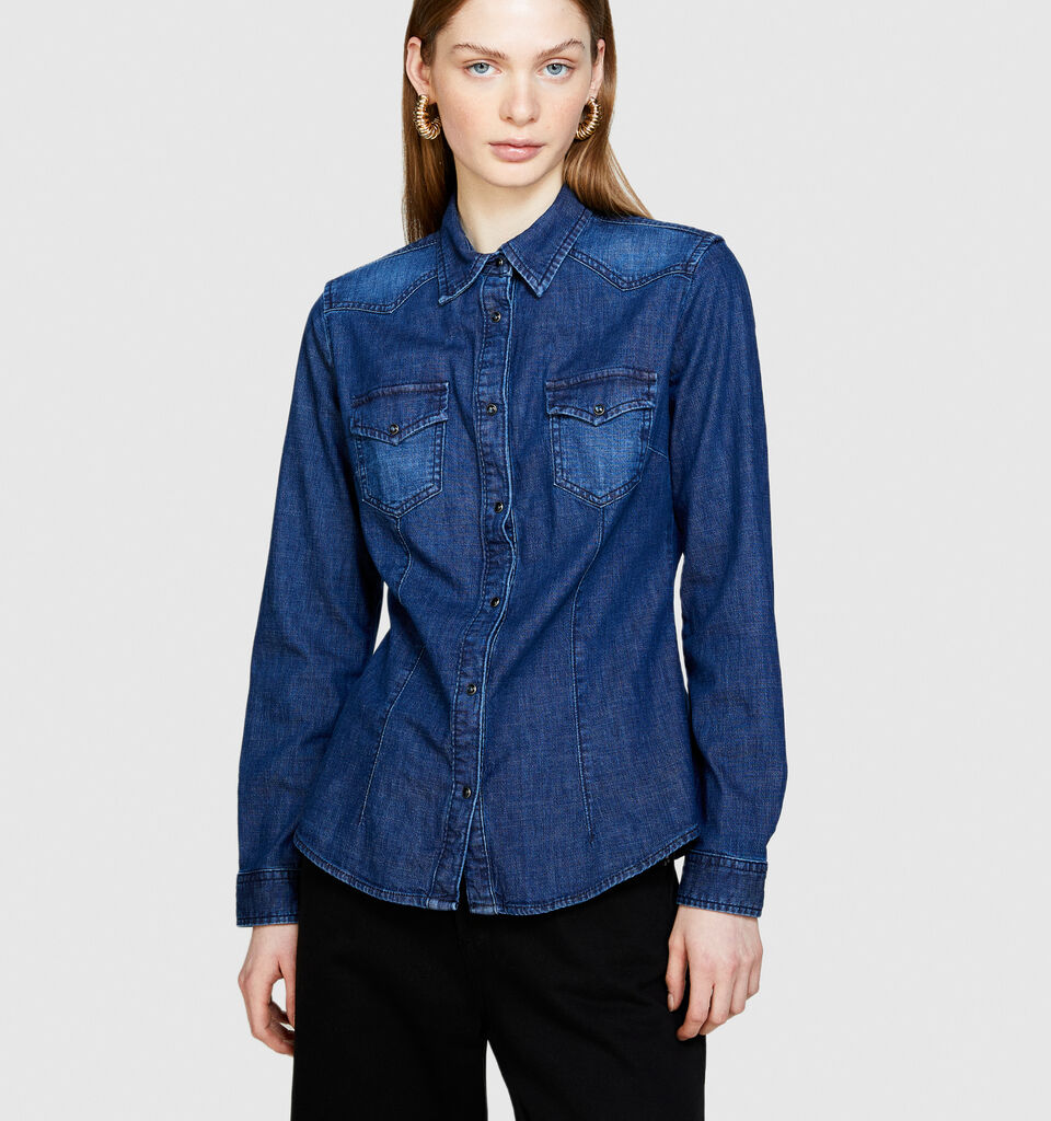 Camicia di jeans slim fit - camicie da donna - Blu Scuro | Sisley image number 4